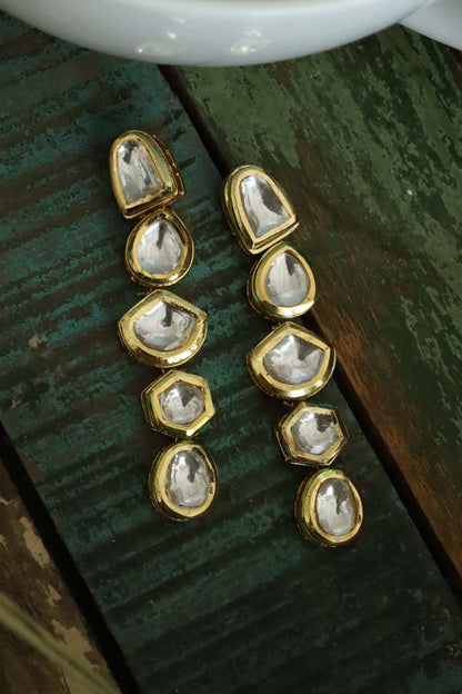 Geometric Kundan Embellished Dangler Earrings 