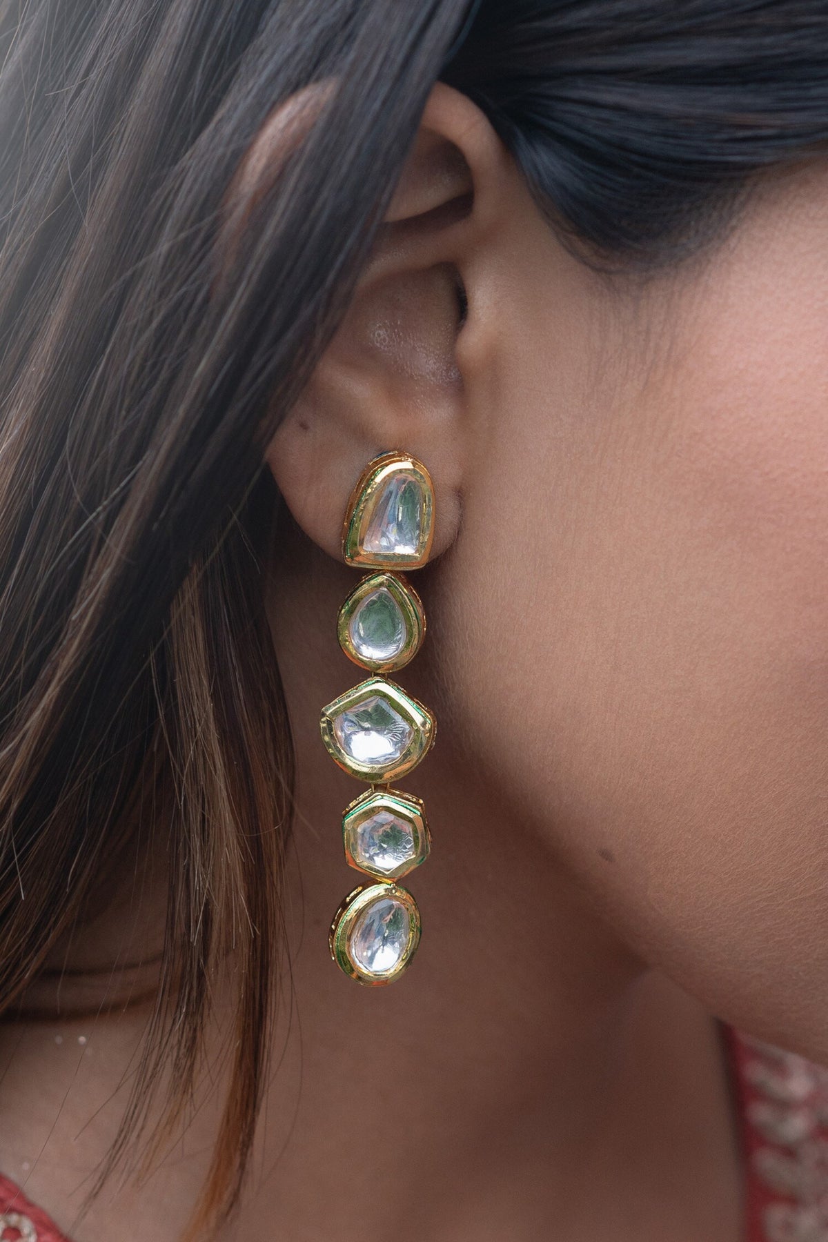 Geometric Kundan Embellished Dangler Earrings 