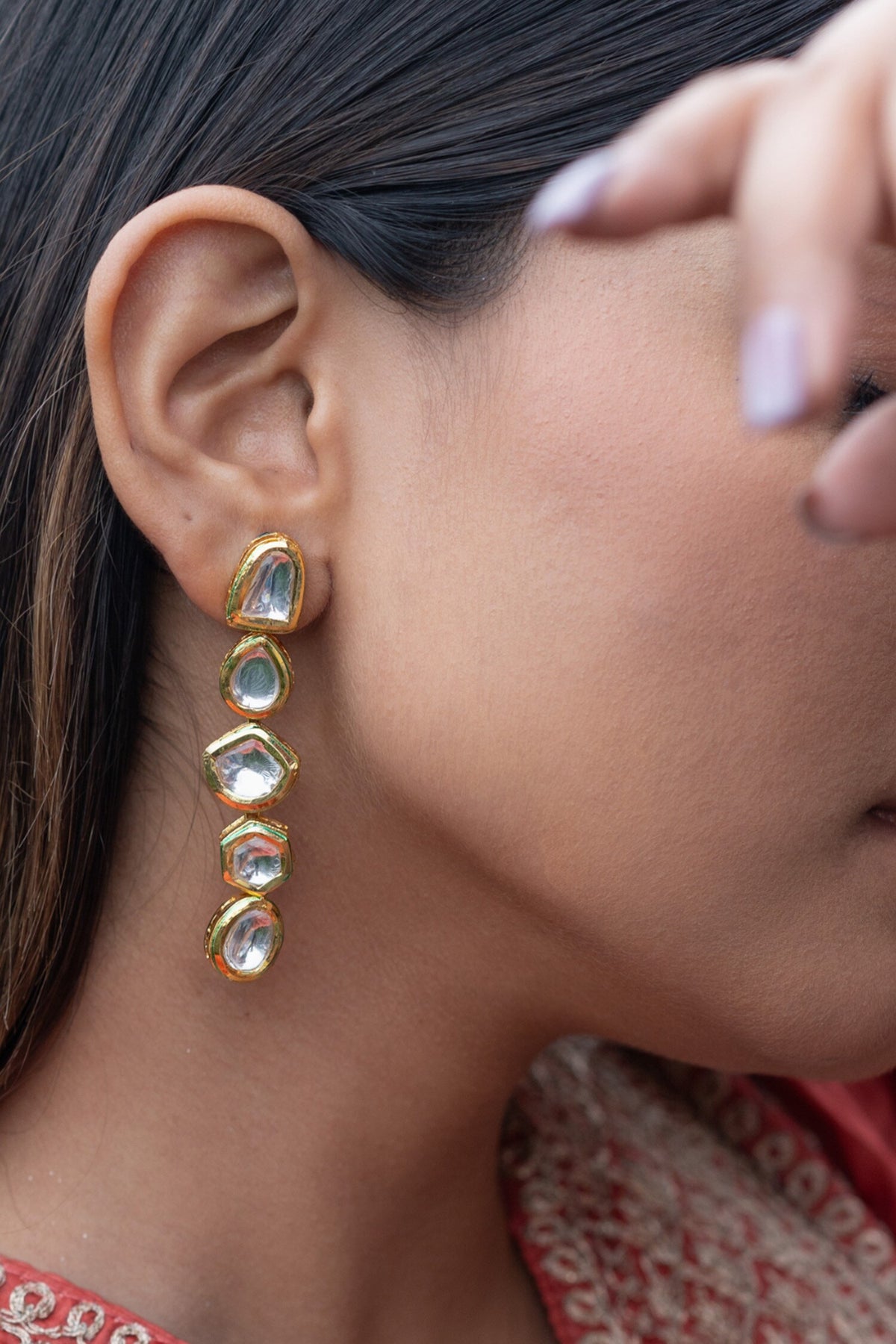 Geometric Kundan Embellished Dangler Earrings 
