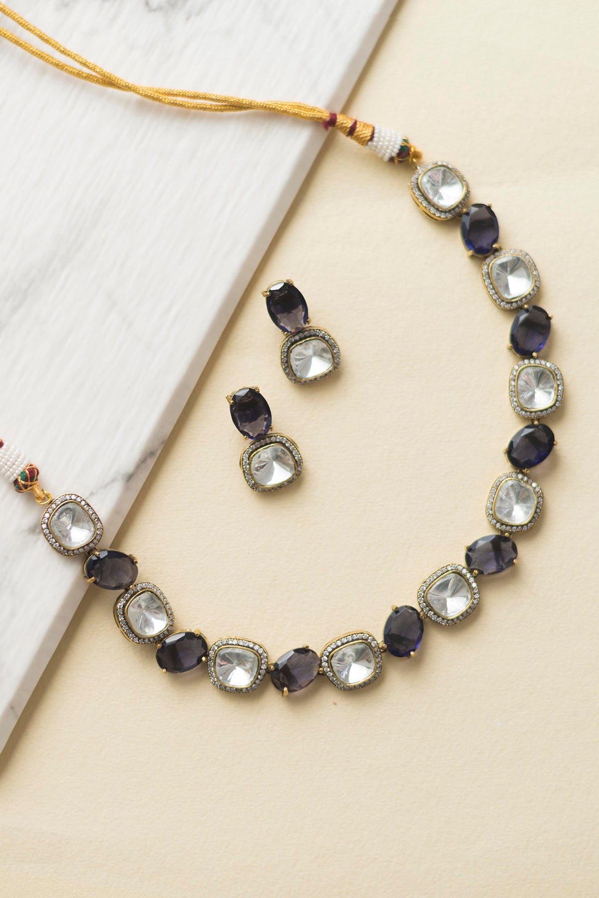 Polki Stone Studded Necklace Set 
