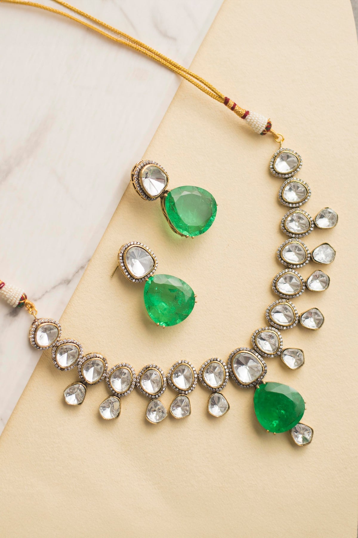 Polki Stone Embellished Necklace Set 