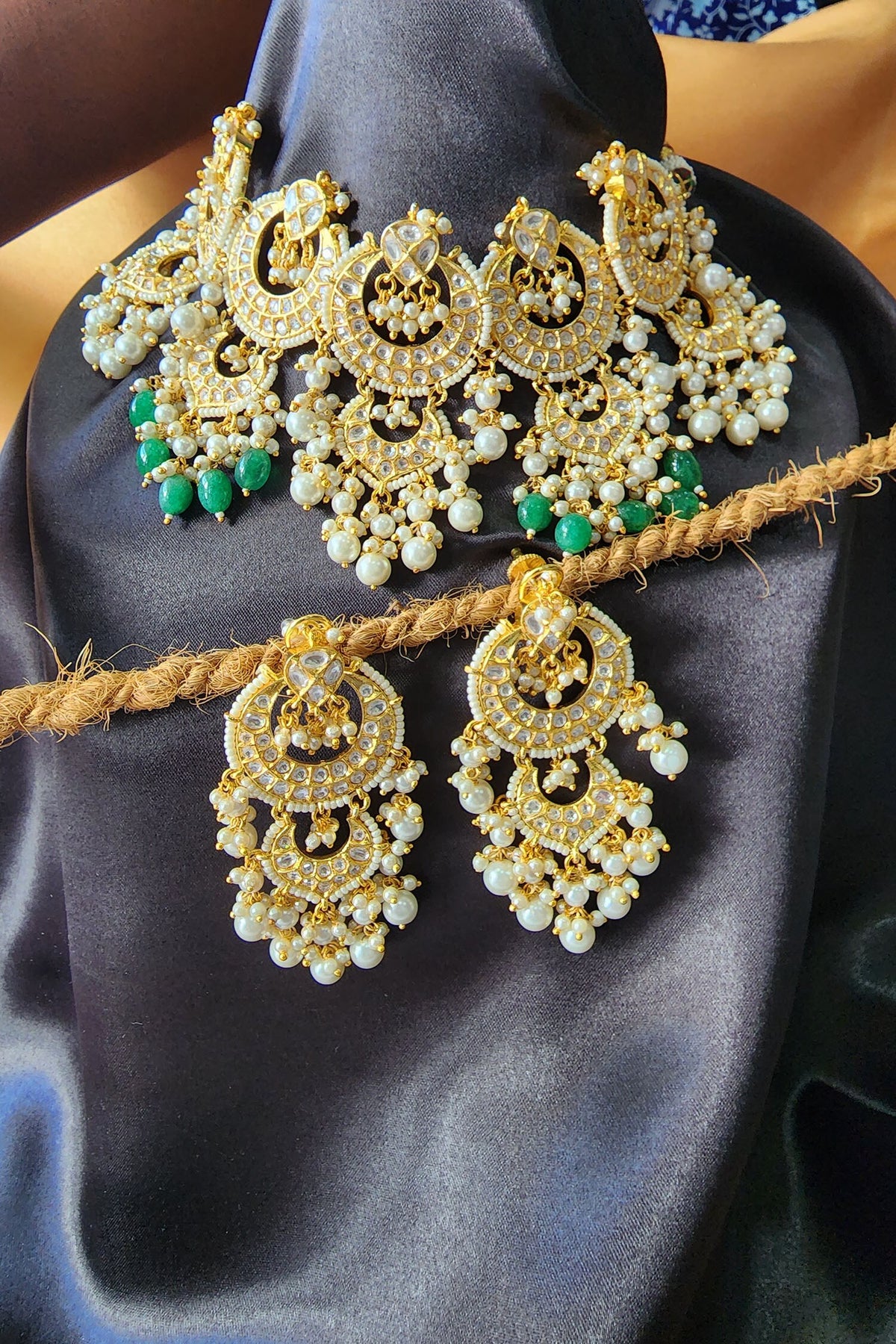 Pearls & Kundan Embellished Choker Necklace Set 