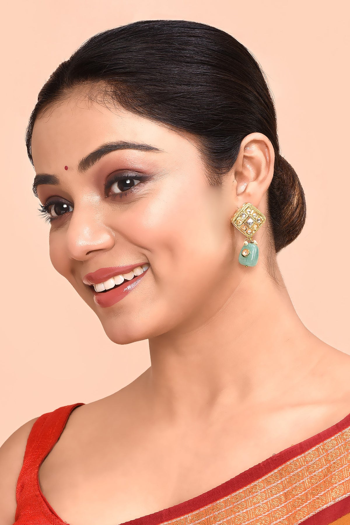 Kundan Studded Bead Drop Earrings 