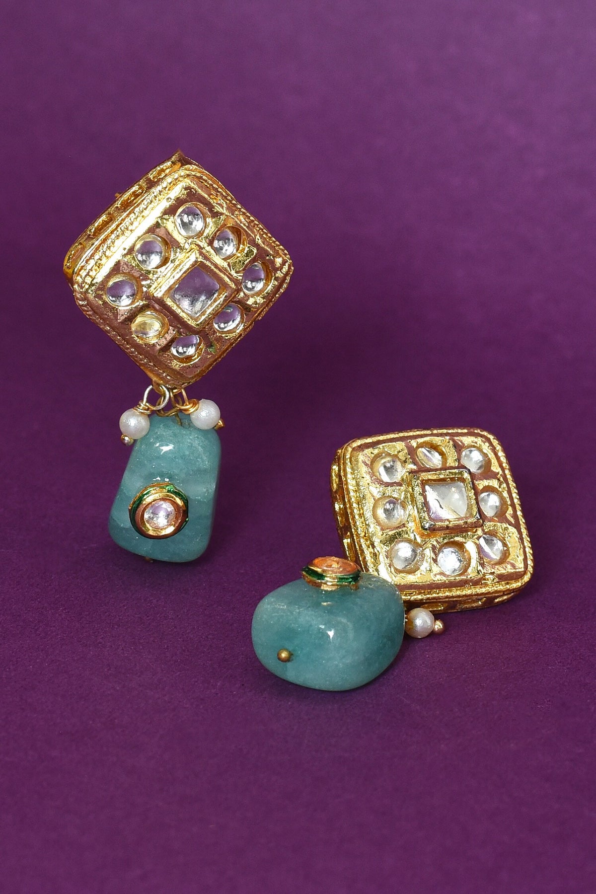 Kundan Studded Bead Drop Earrings 