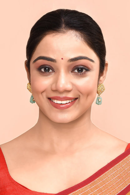 Kundan Studded Bead Drop Earrings 