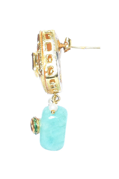 Kundan Studded Bead Drop Earrings 