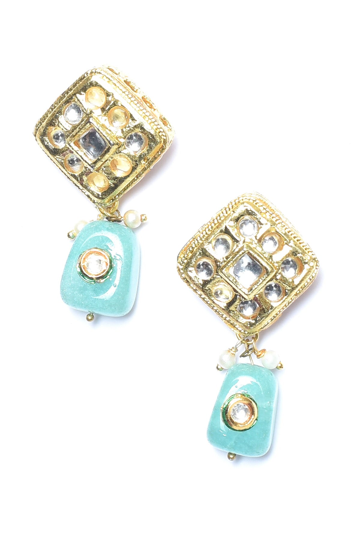 Kundan Studded Bead Drop Earrings 