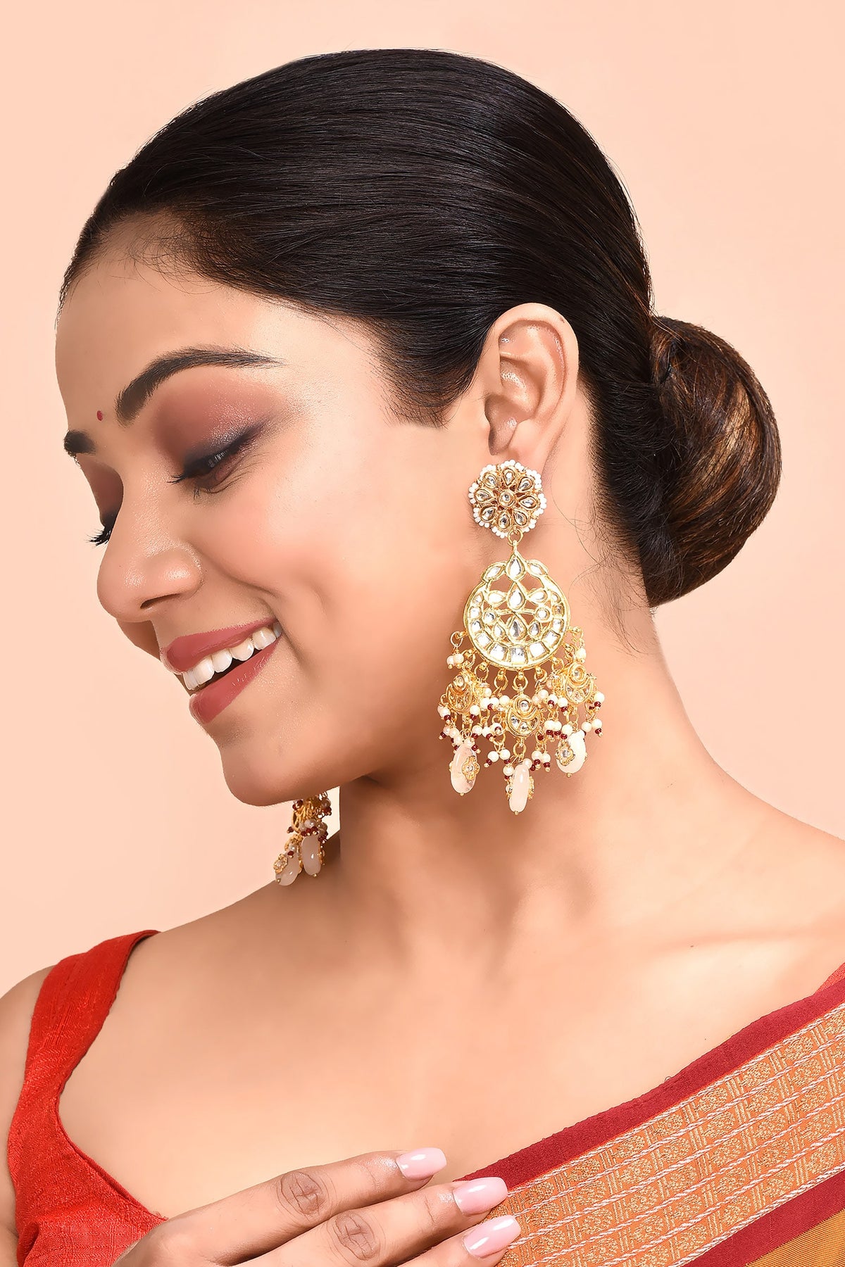 Crecent Kundan Studded Earrings 