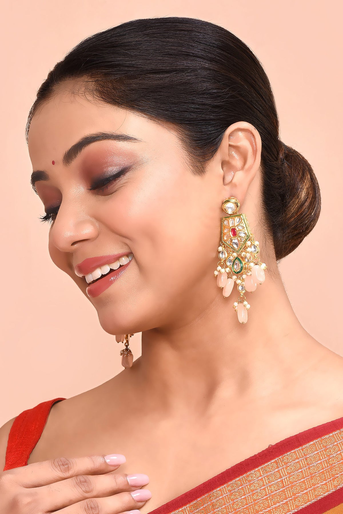 Kundan Drop Bead Studded Earrings 