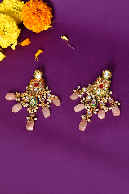 Kundan Drop Bead Studded Earrings 