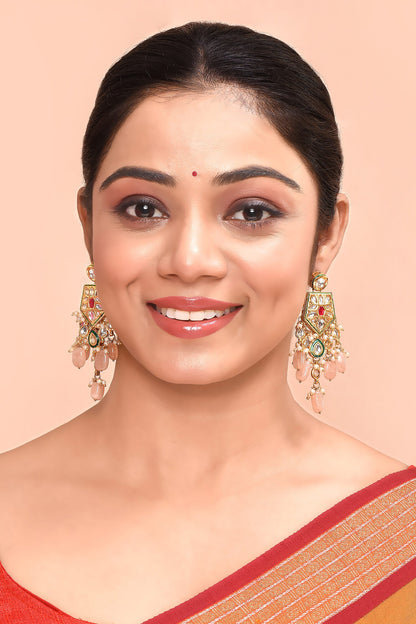 Kundan Drop Bead Studded Earrings 
