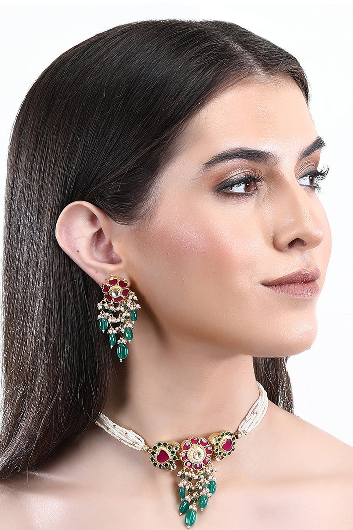 Stone Embellished Pendant Choker Set 