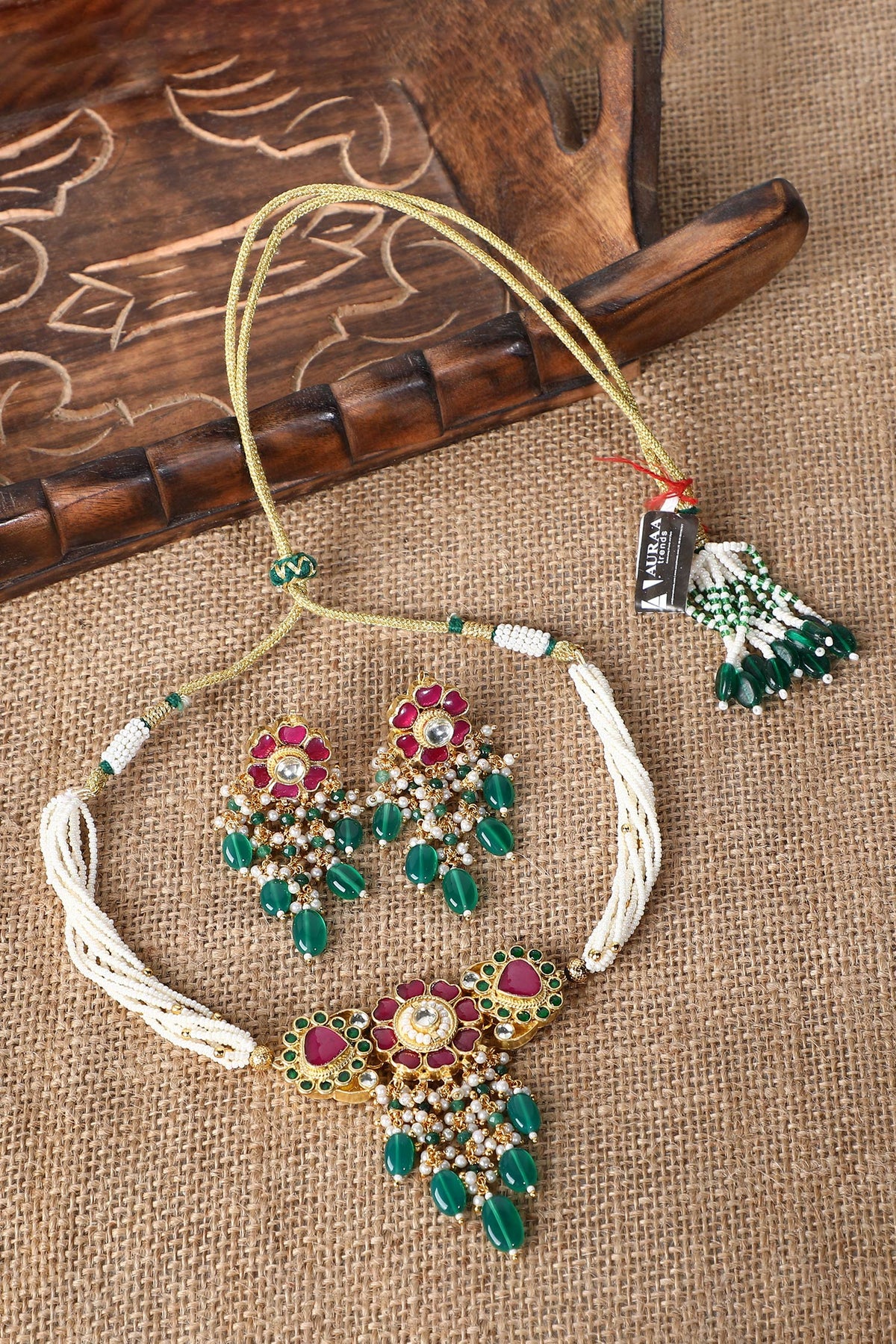 Stone Embellished Pendant Choker Set 