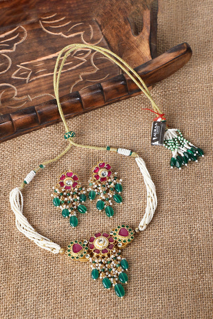 Stone Embellished Pendant Choker Set 