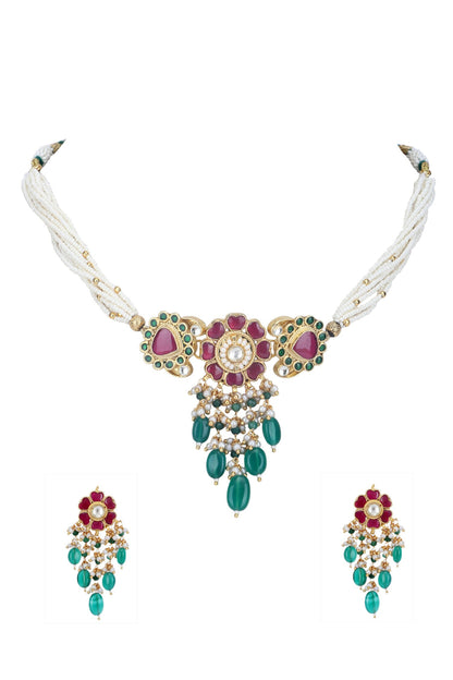 Stone Embellished Pendant Choker Set 
