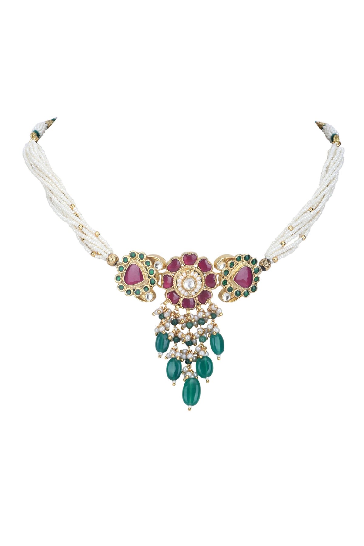 Stone Embellished Pendant Choker Set 