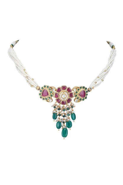Stone Embellished Pendant Choker Set 
