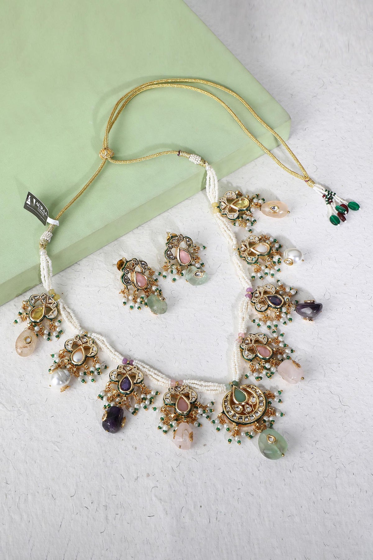 Navratna Stone Embellished Necklace Set 