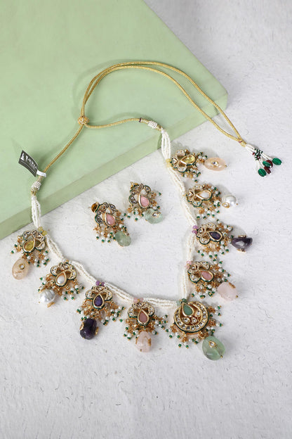 Navratna Stone Embellished Necklace Set 