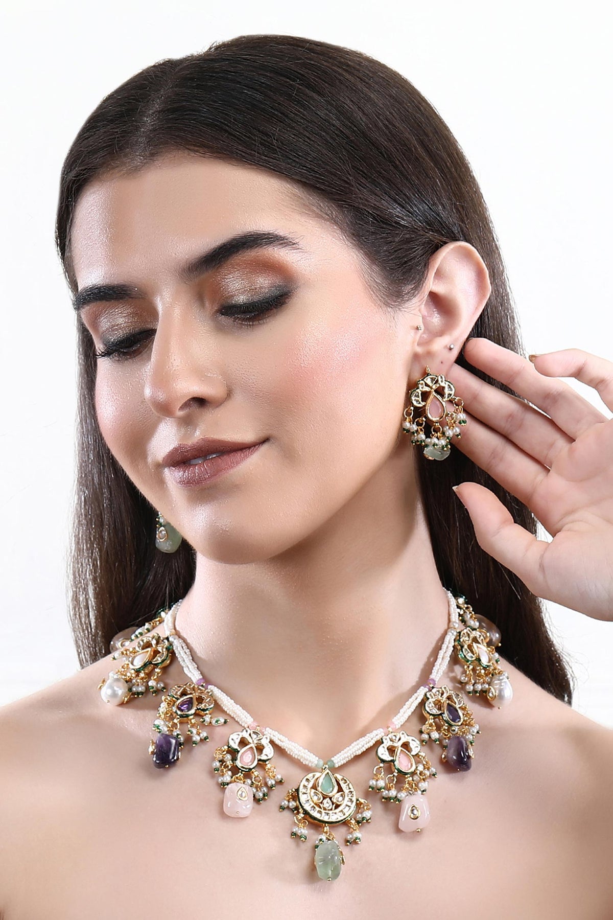 Navratna Stone Embellished Necklace Set 