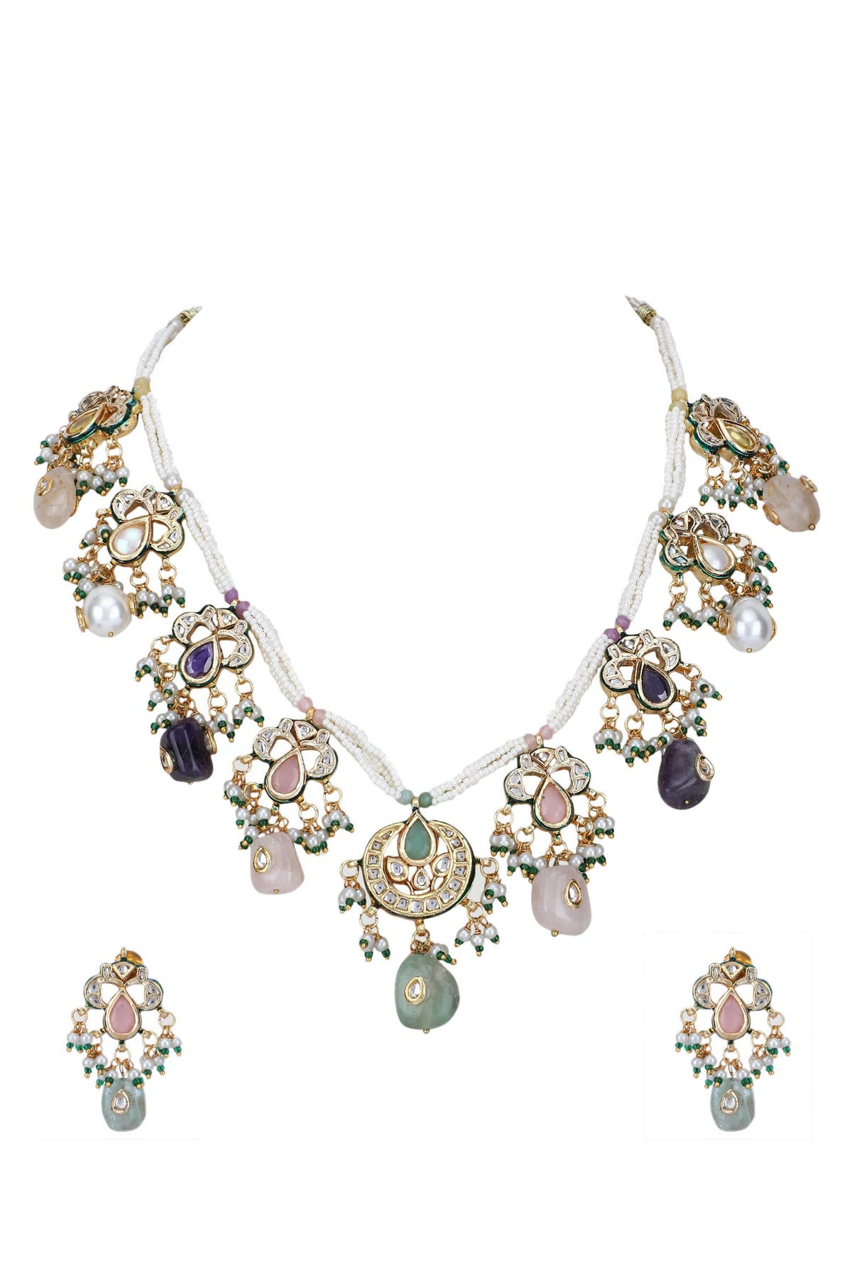 Navratna Stone Embellished Necklace Set 