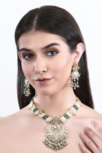 Stone Embellished Pendant Necklace Set 