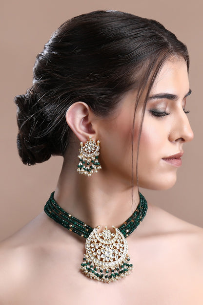 Bead Layered Pendant Choker Set 