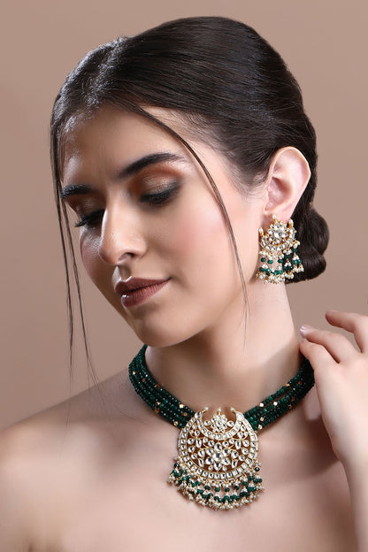 Bead Layered Pendant Choker Set 