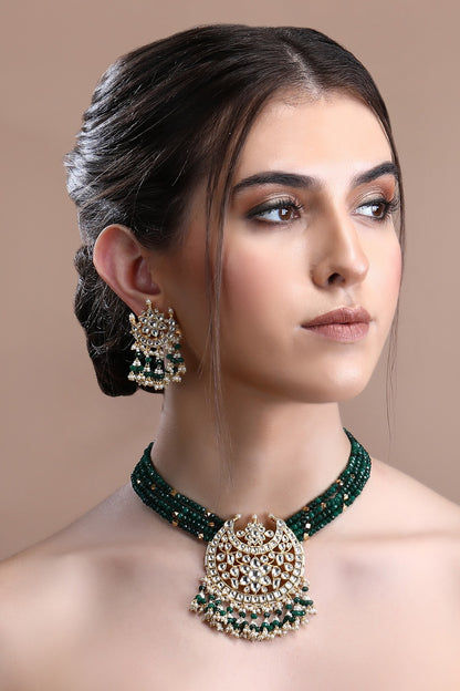 Bead Layered Pendant Choker Set 