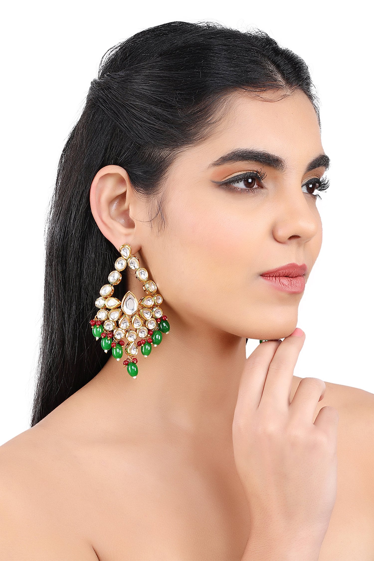 Kundan Geometric Drop Earrings 