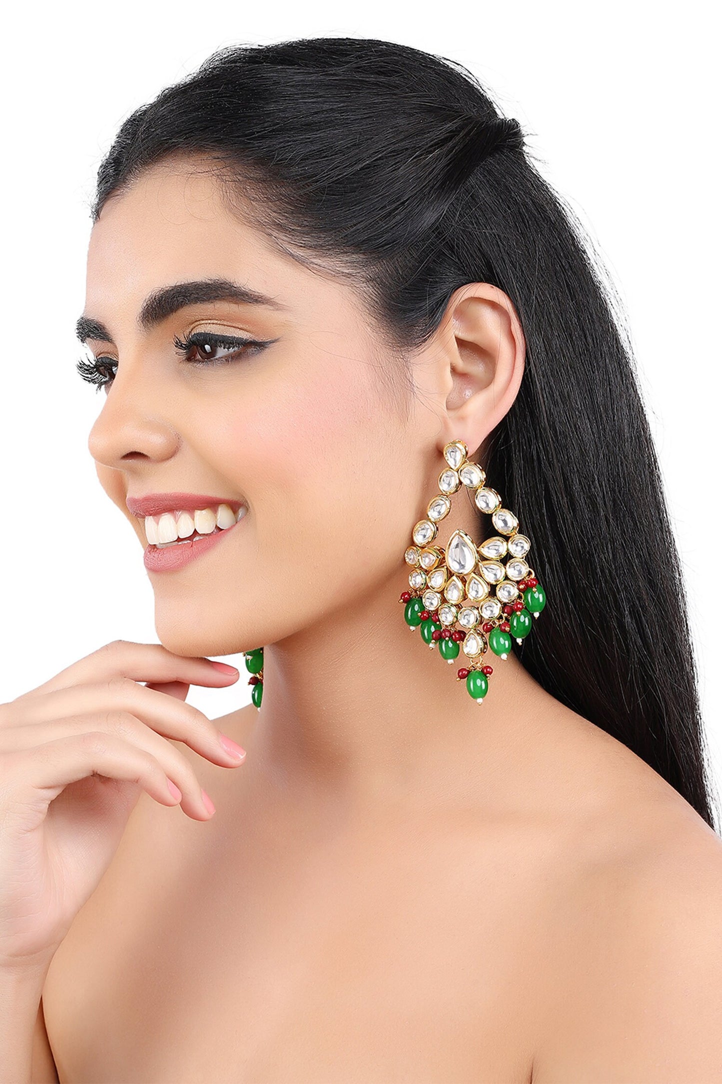 Kundan Geometric Drop Earrings 