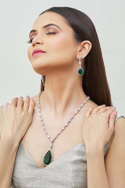 Emerald Pendant Drop Necklace Set 
