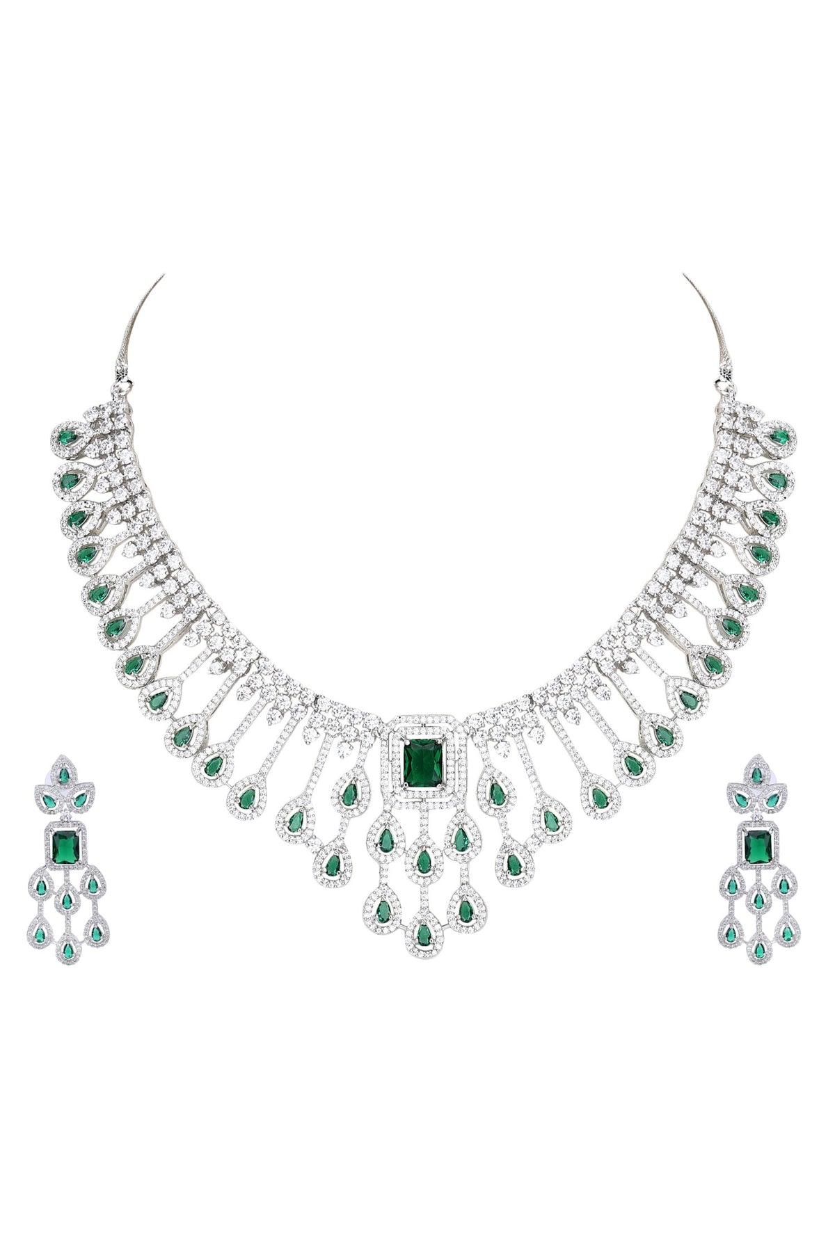 Zircon Embellished Drop Pattern Necklace Set 