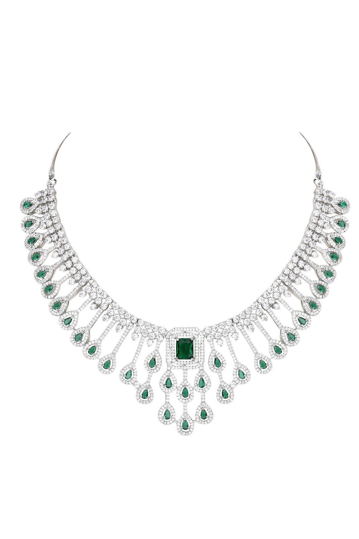 Zircon Embellished Drop Pattern Necklace Set 