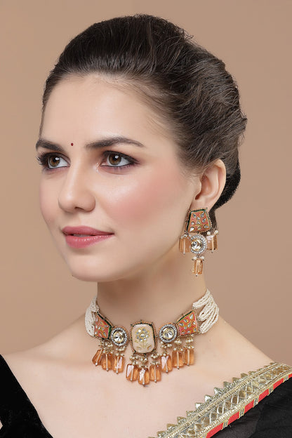 Pearls Embellished Choker Necklace Set 