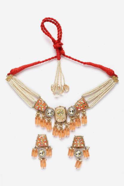Pearls Embellished Choker Necklace Set 
