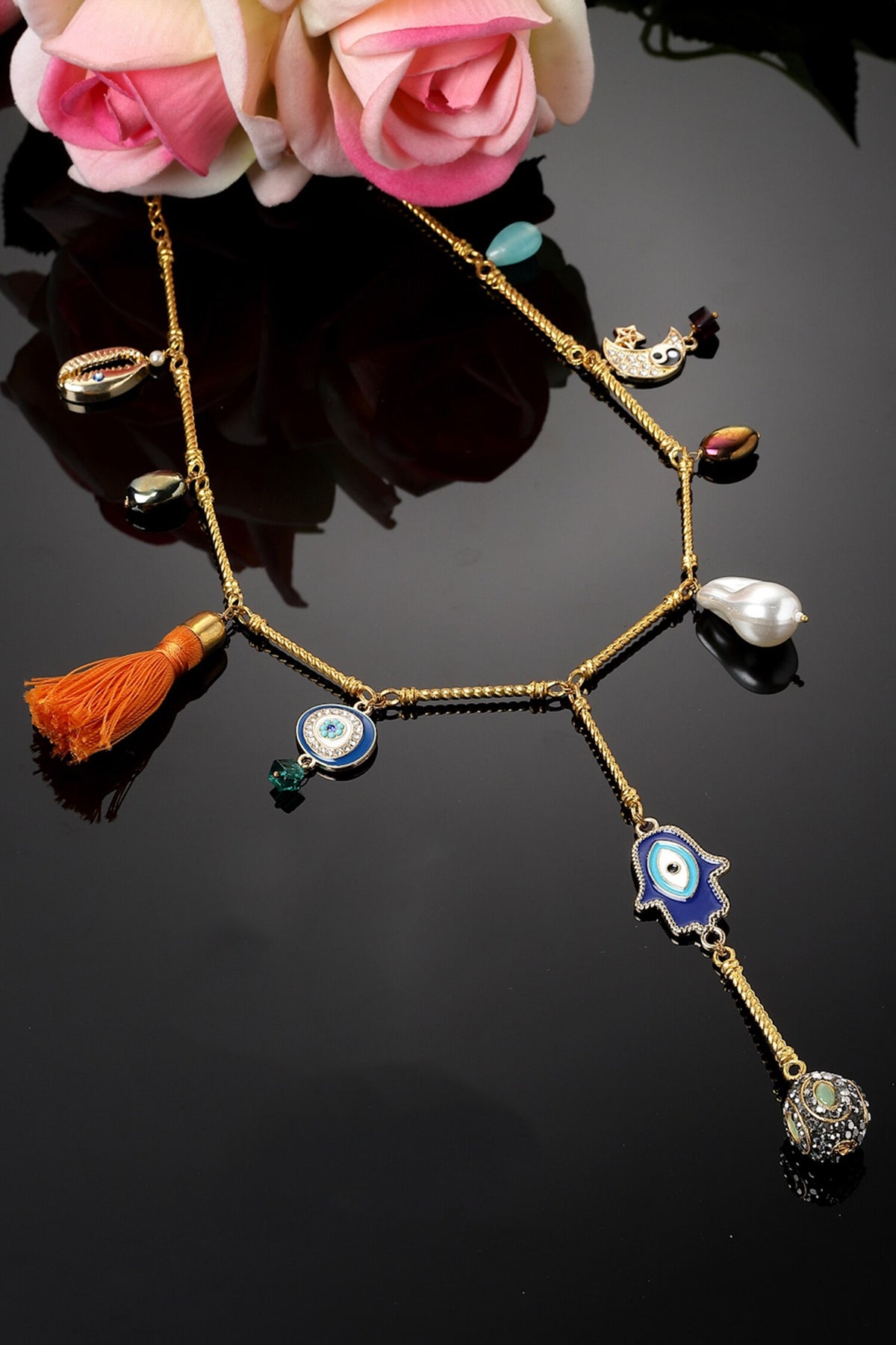 Stones Embellished Long Necklace 