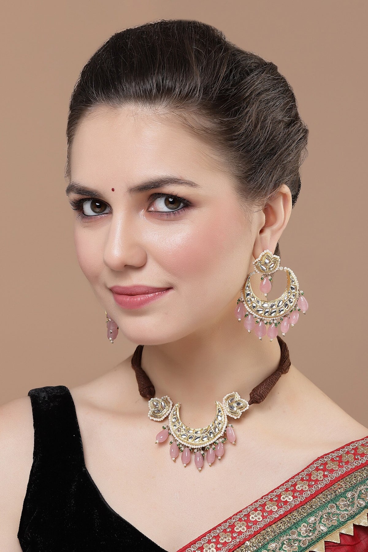 Natural Stone Work Choker Necklace Set 