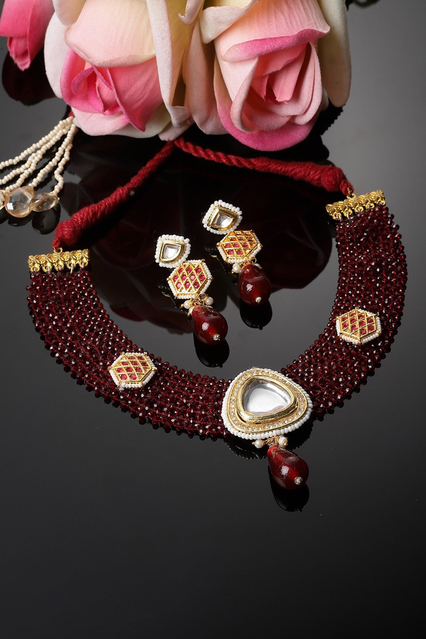 Pearl Embellished Choker Necklace Set 