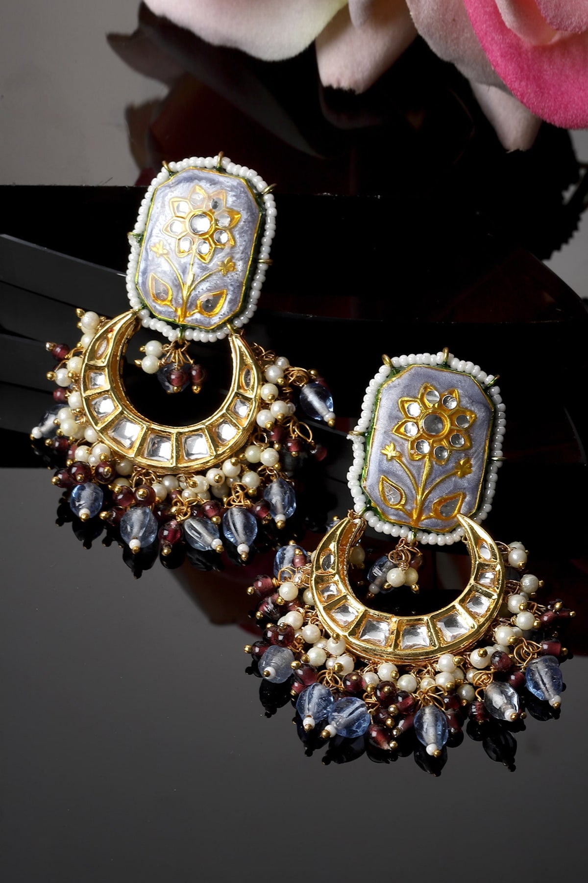 Floral Meenakari Work Chandbalis 
