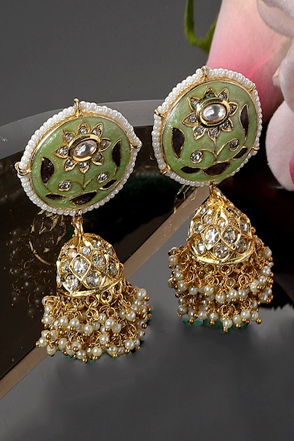 Floral Meenakari Work Jhumkas 