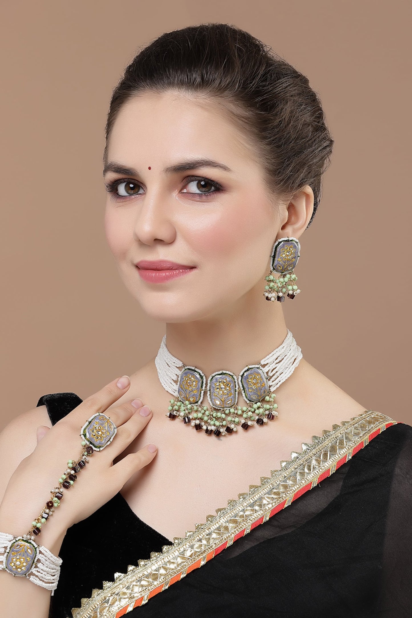 Floral Meenakari Work Haathphool 