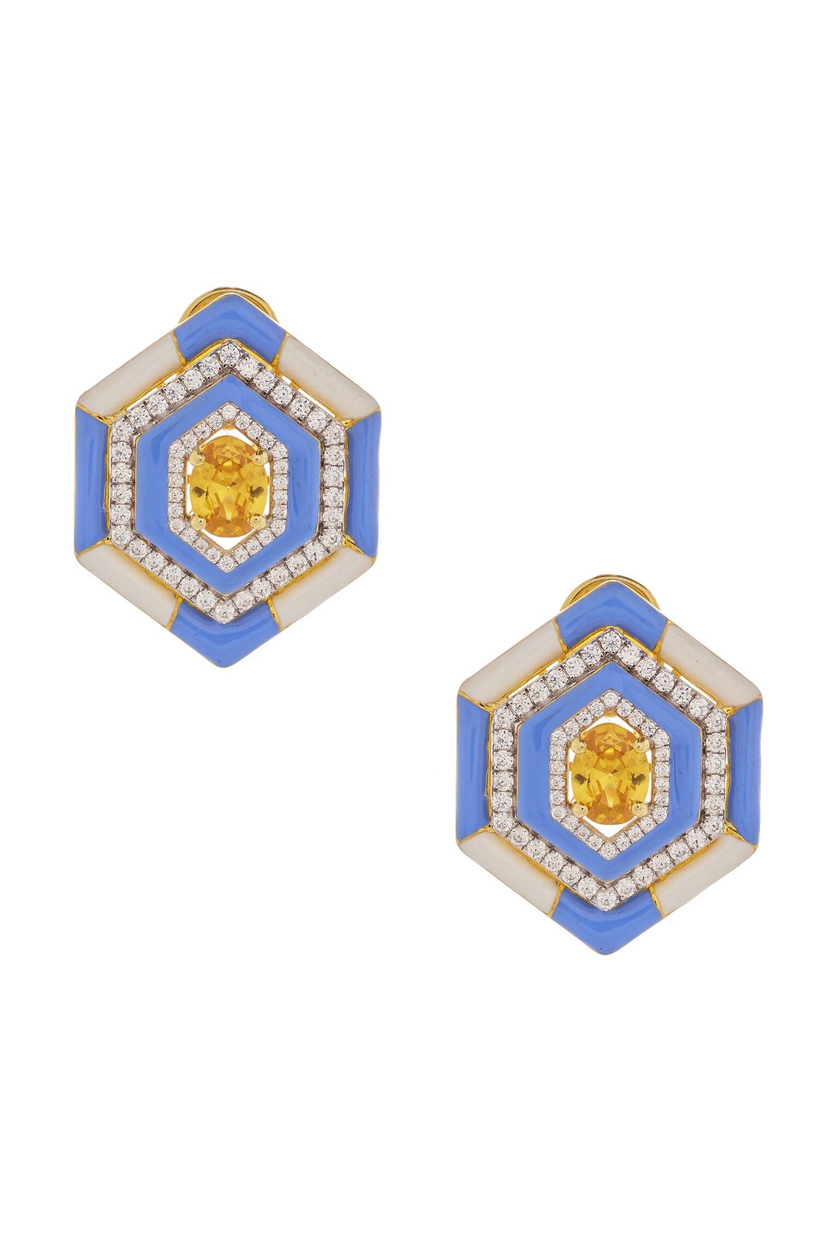 Hexagon Color Block Enameled Earrings 