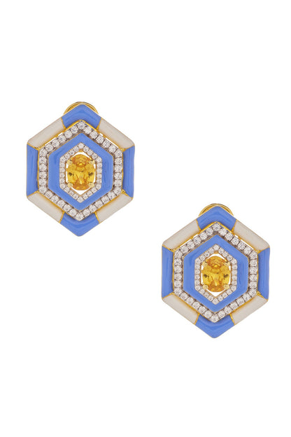 Hexagon Color Block Enameled Earrings 
