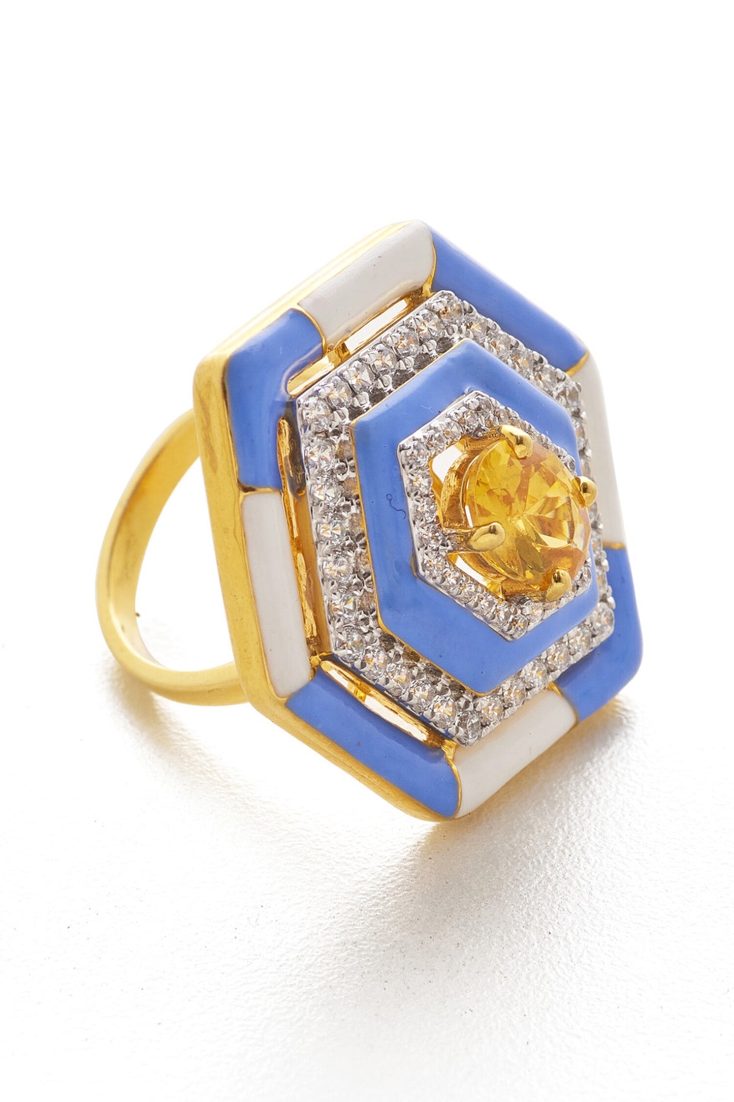 Hexagon Color Block Enameled Ring 