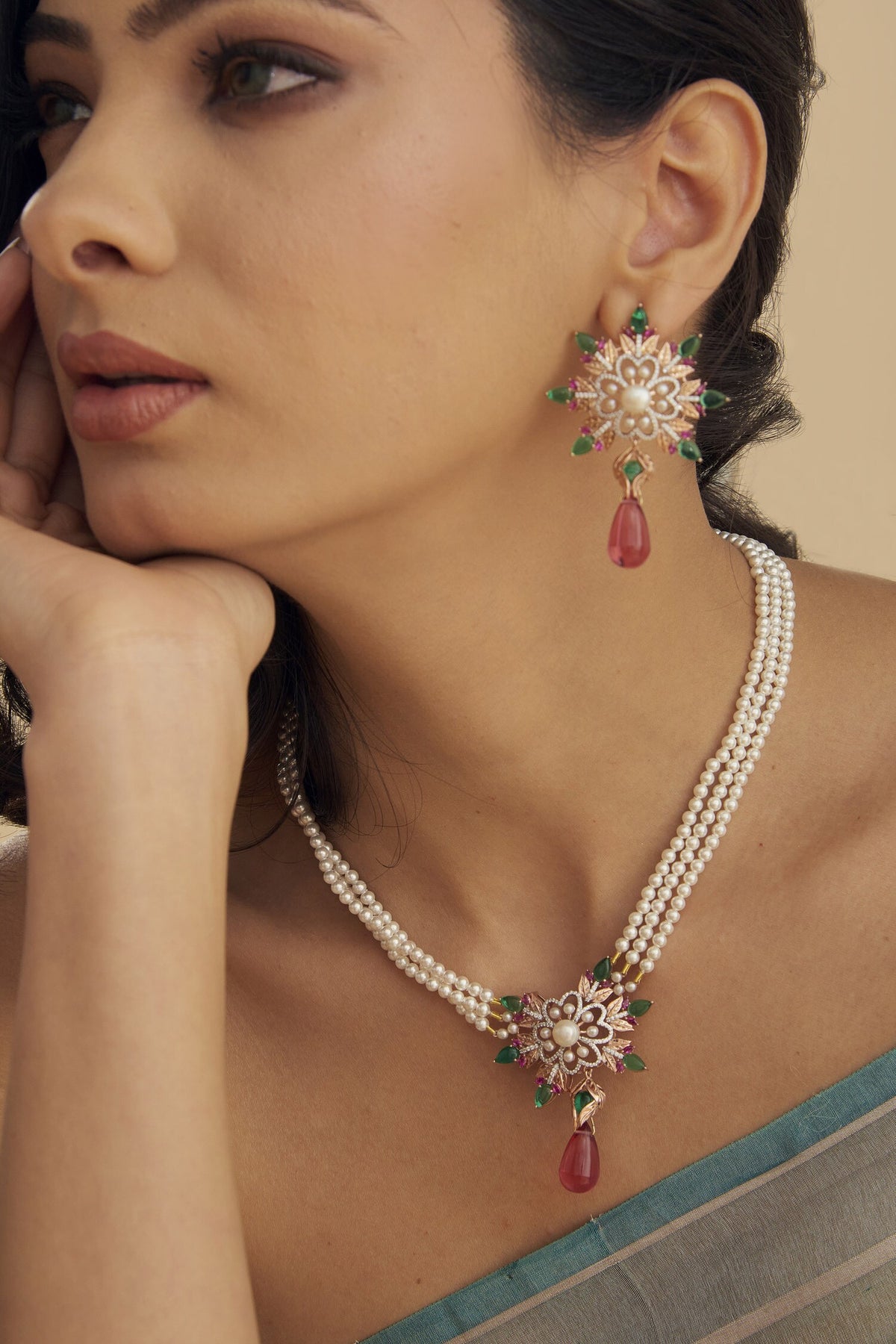 Floral Embellished Dangler Earrings 