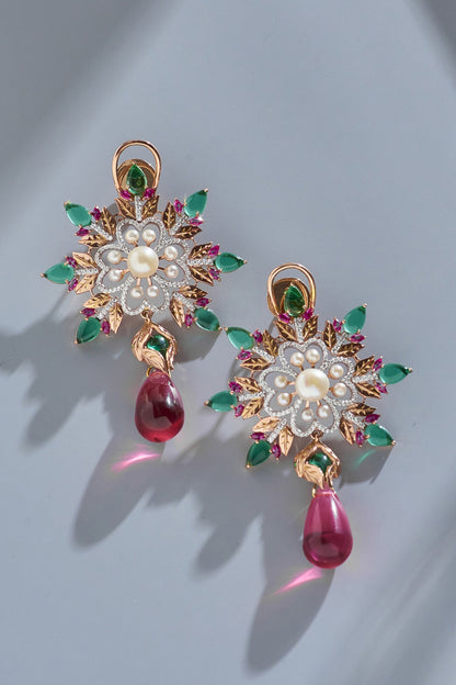 Floral Embellished Dangler Earrings 