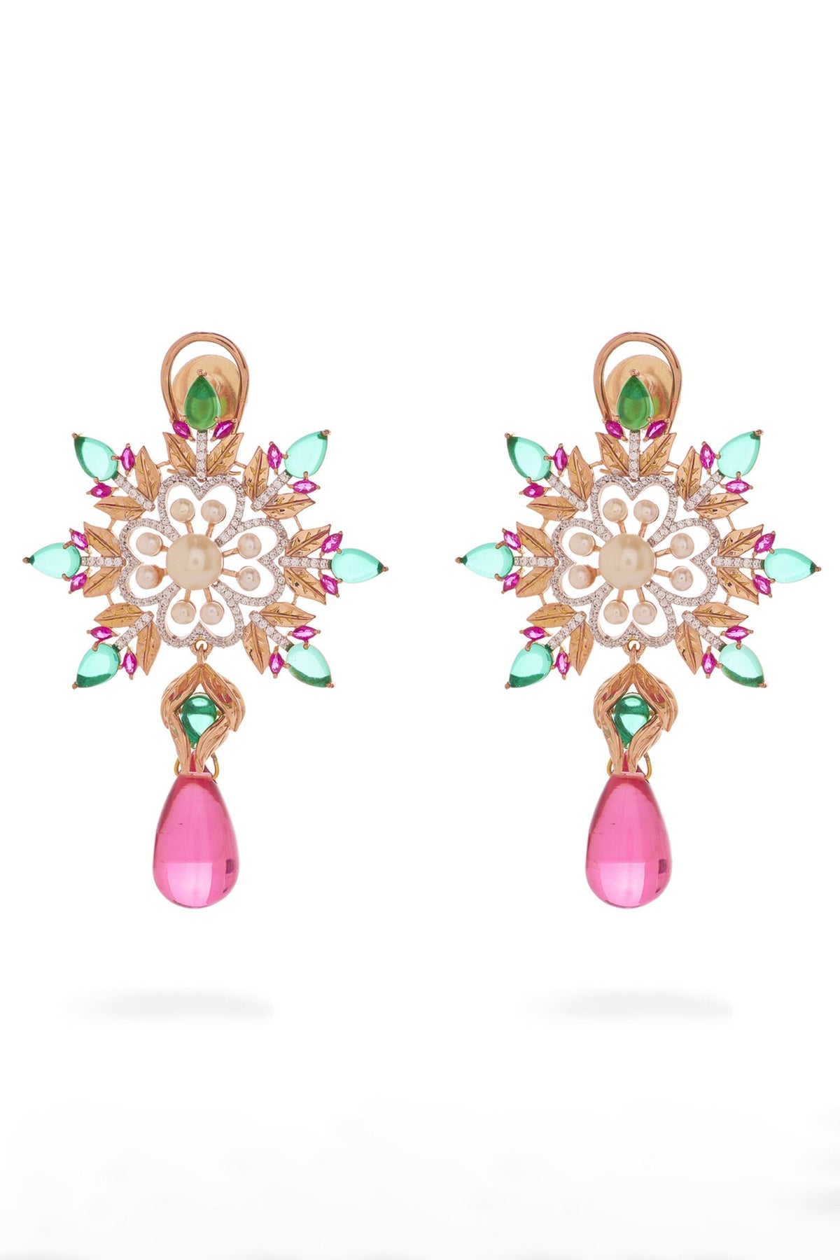 Floral Embellished Dangler Earrings 