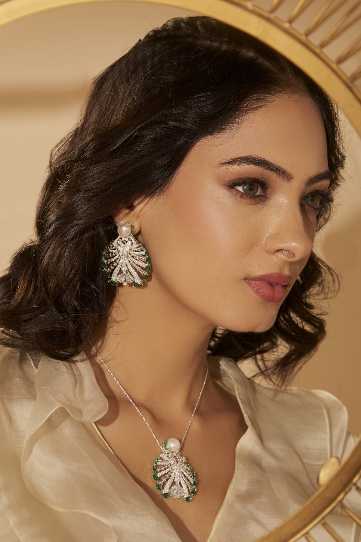 Cubic Zirconia Diamonds Embellished Earrings 