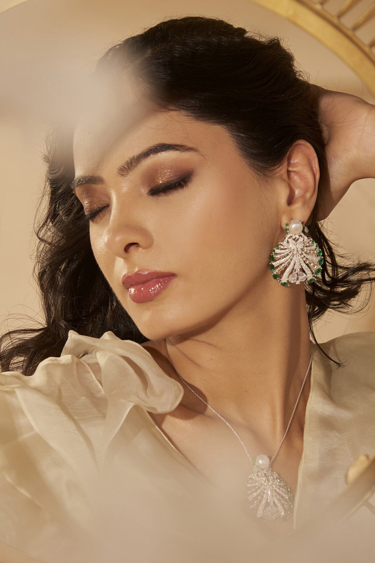 Cubic Zirconia Diamonds Embellished Earrings 